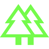 Green triangle with a house outline on a white background