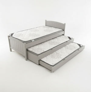 Gray bed with pull-out trundle on a white background