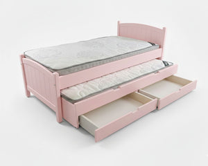Pink bed with pull-out trundle on a white background